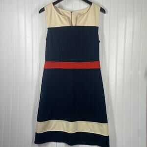 41Hawthorn Women's Tan & Navy Sleeveless Back Zipper Knee Length Dress Size M